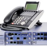 Desktop phone switch system and digital telephone set isolated on white